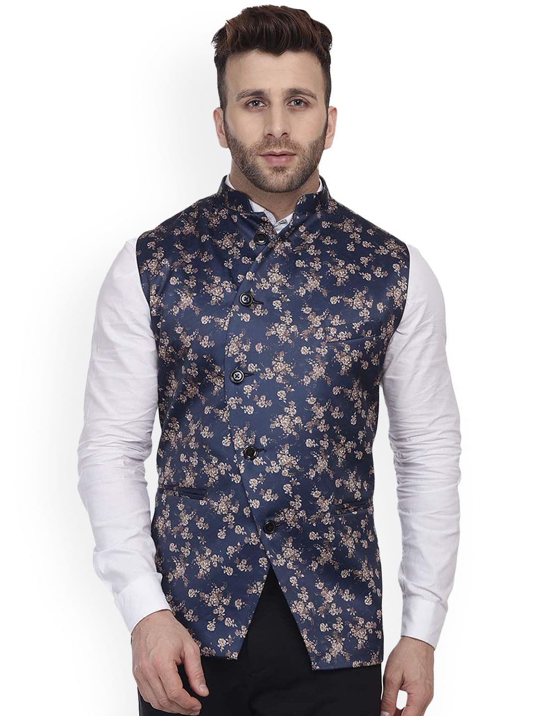 VEERA PARIDHAAN Printed Mandarin Collar Nehru Jackets - view 1