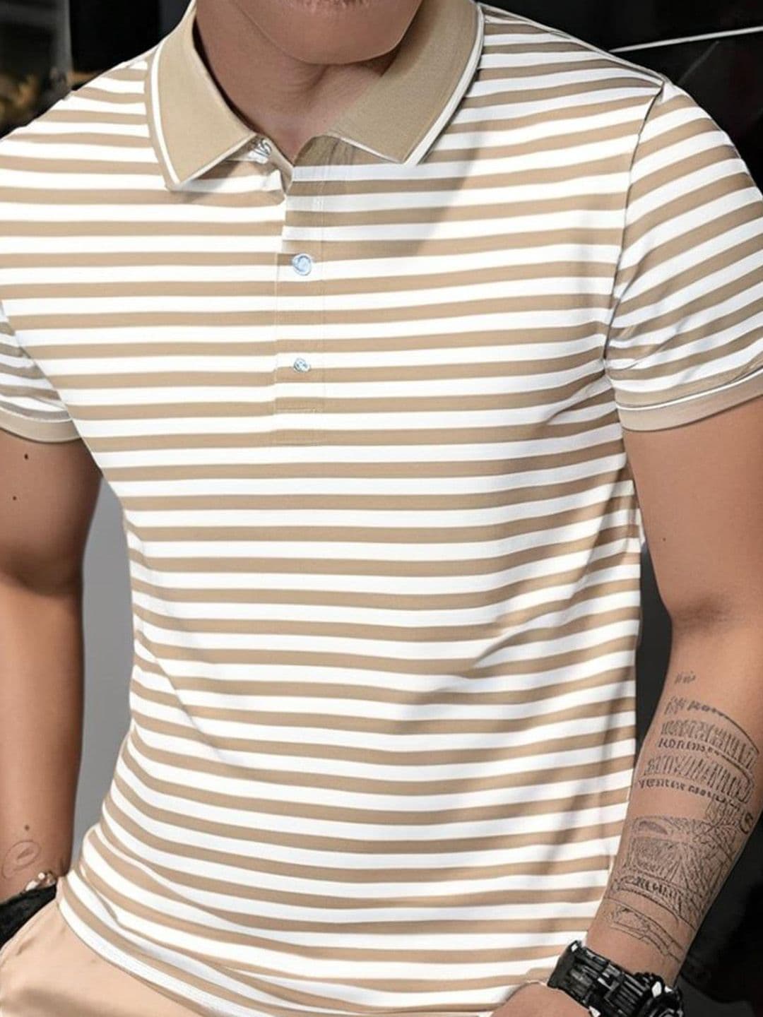MACK JONNEY Men Striped Polo Collar Pockets T-shirt - view 1