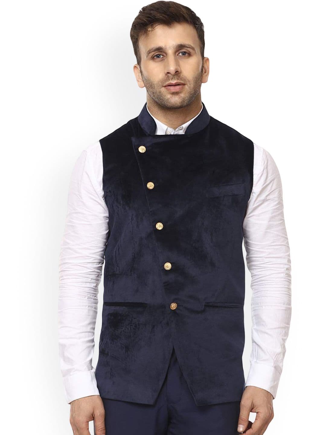 VEERA PARIDHAAN Velvet Chinese Collar Nehru Jackets - view 1