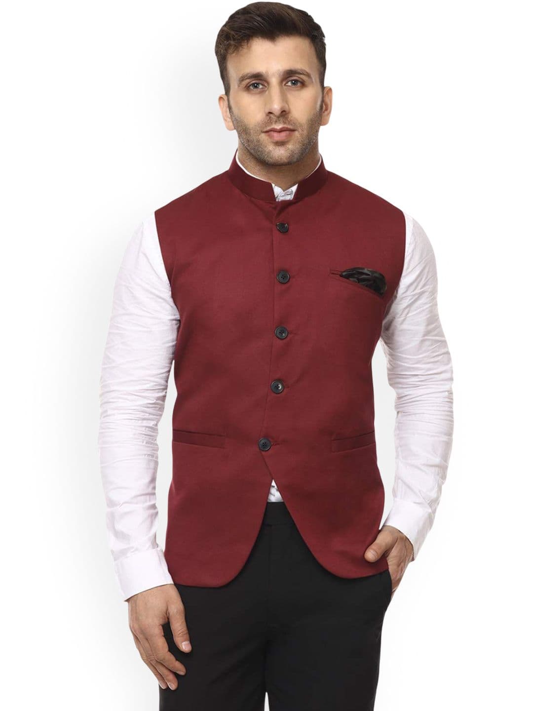 VEERA PARIDHAAN Cotton Chinese Collar Nehru Jackets - view 1