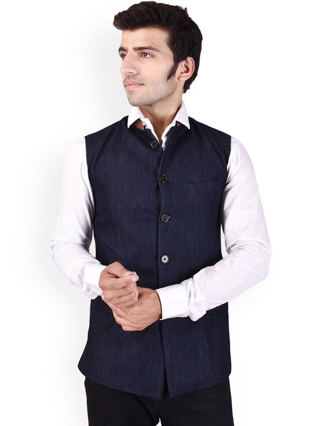 VEERA PARIDHAAN Cotton Chinese Collar Nehru Jackets - view 1