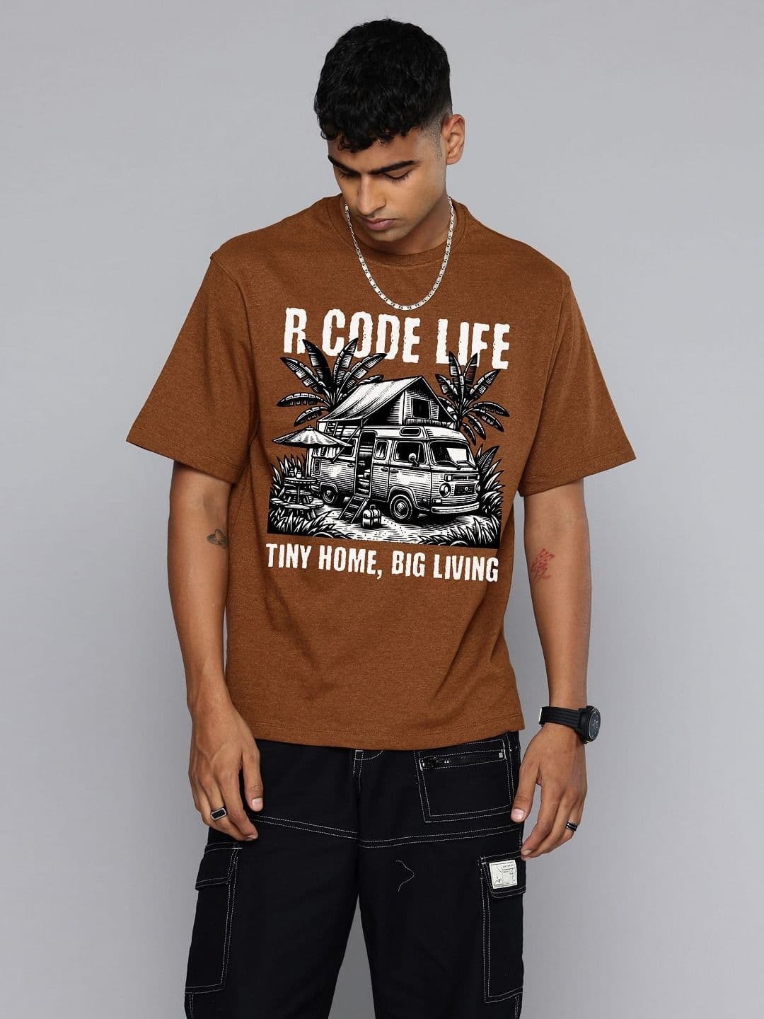 R.Code by The Roadster Life Co. Men Typography Printed Raw Edge T-shirt - view 1