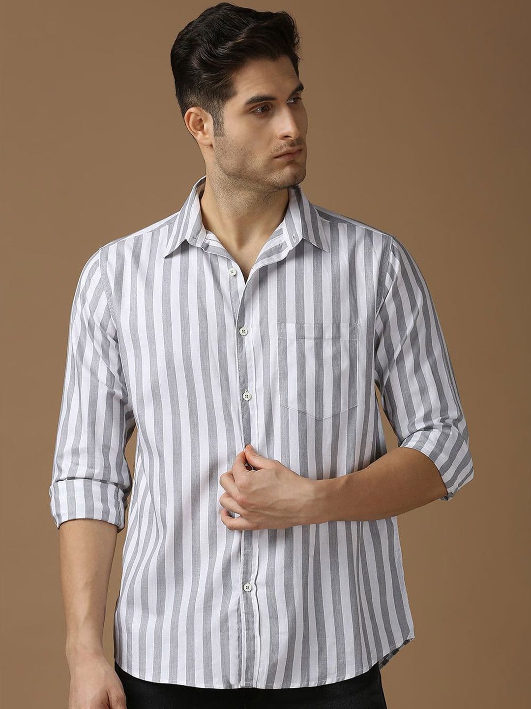SNX Men Tailored Fit Opaque Striped Casual Shirt - view 1