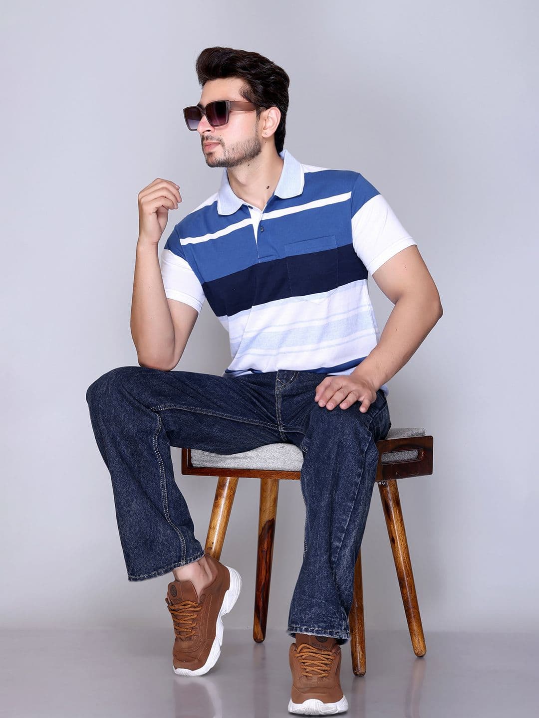 Yoorix Men Striped Polo Collar T-shirt - view 1