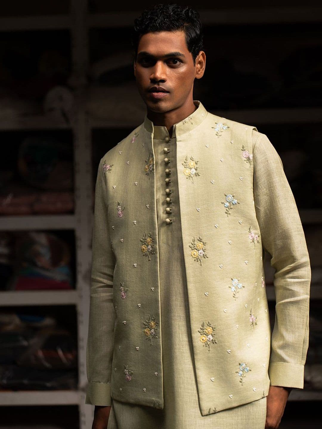 Project Bandi Floral Embroidered Woven Nehru Jacket - view 1