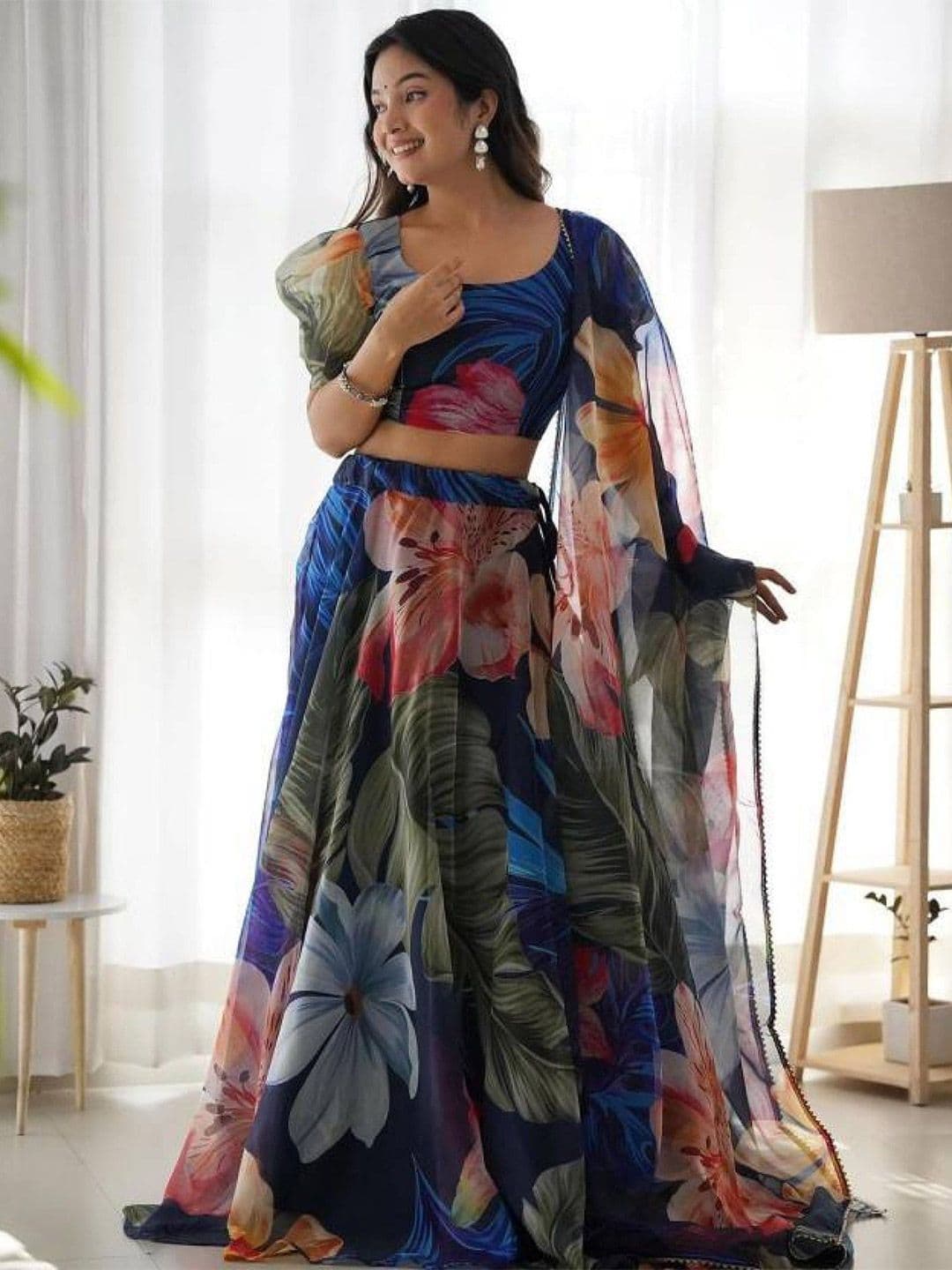 Piludi Printed Semi-Stitched Lehenga & Unstitched Blouse With Dupatta - view 1