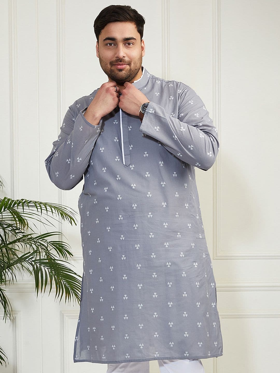 VASTRAMAY Men Geometric Jacquard Kurta - view 1