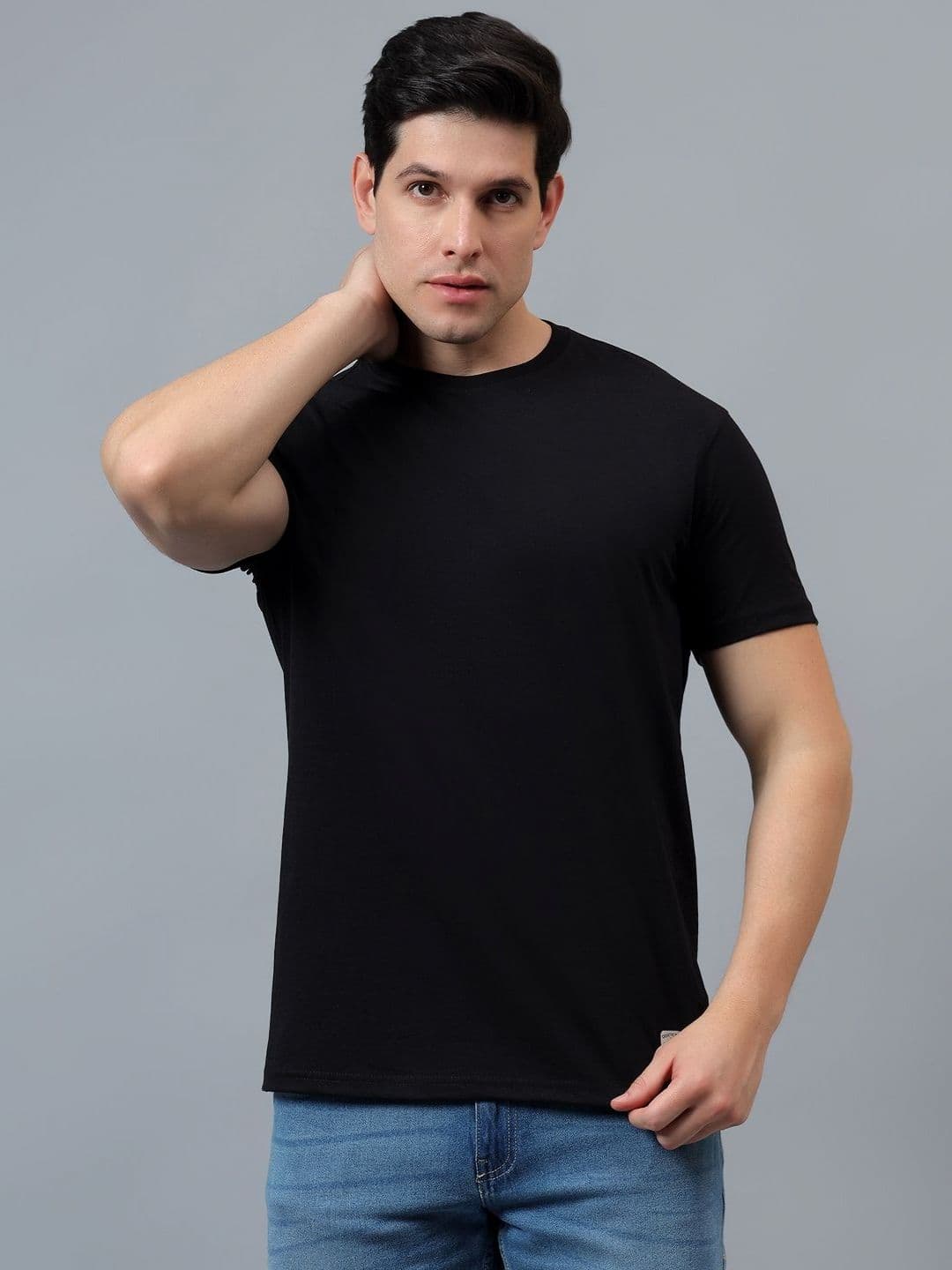 Cantabil Men Monochrome Raw Edge T-shirt - view 1