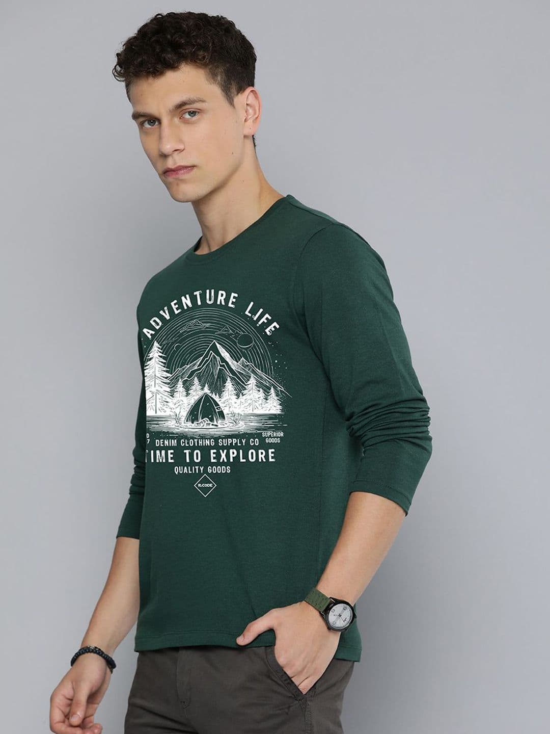 R.Code by The Roadster Life Co. Men Printed Raw Edge T-shirt - view 1