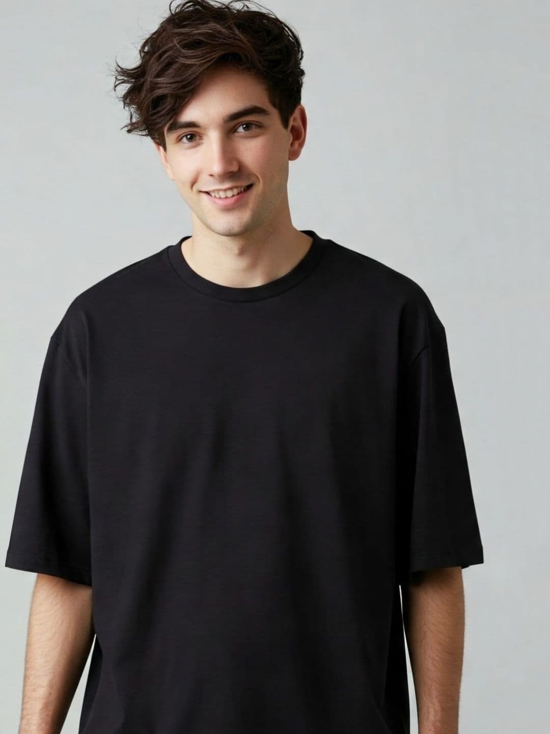 SMAN Black Round Neck Oversized Cotton T-shirt - view 1