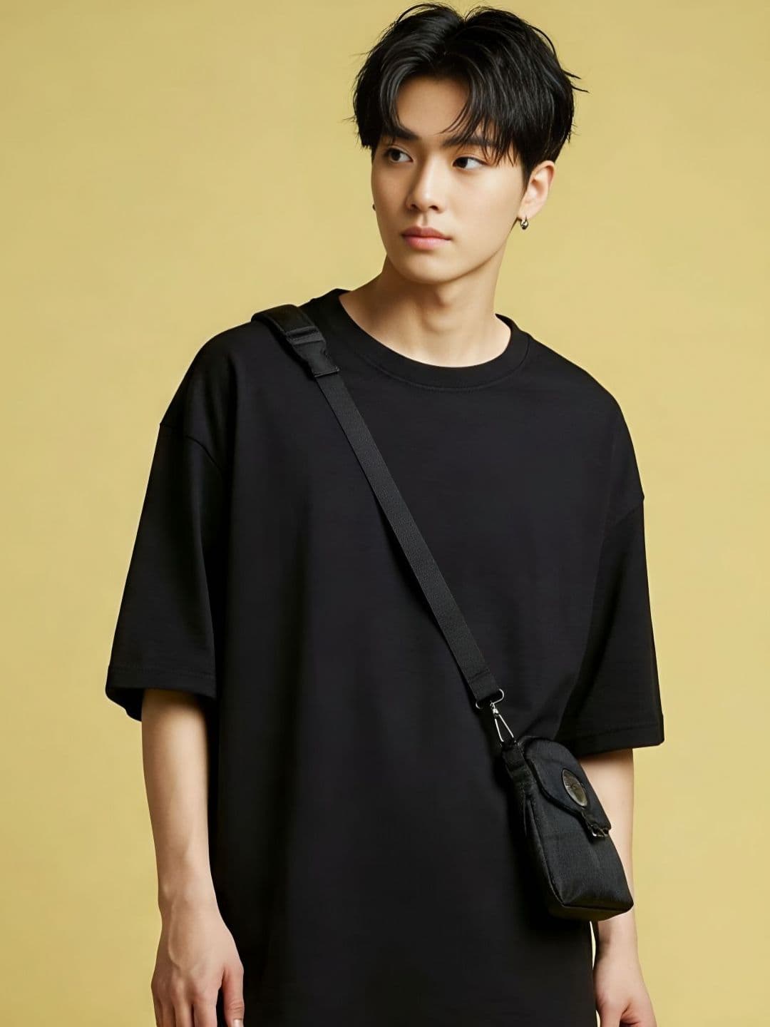 SMAN Round Neck Drop-Shoulder Sleeves Oversized Cotton T-shirt - view 1