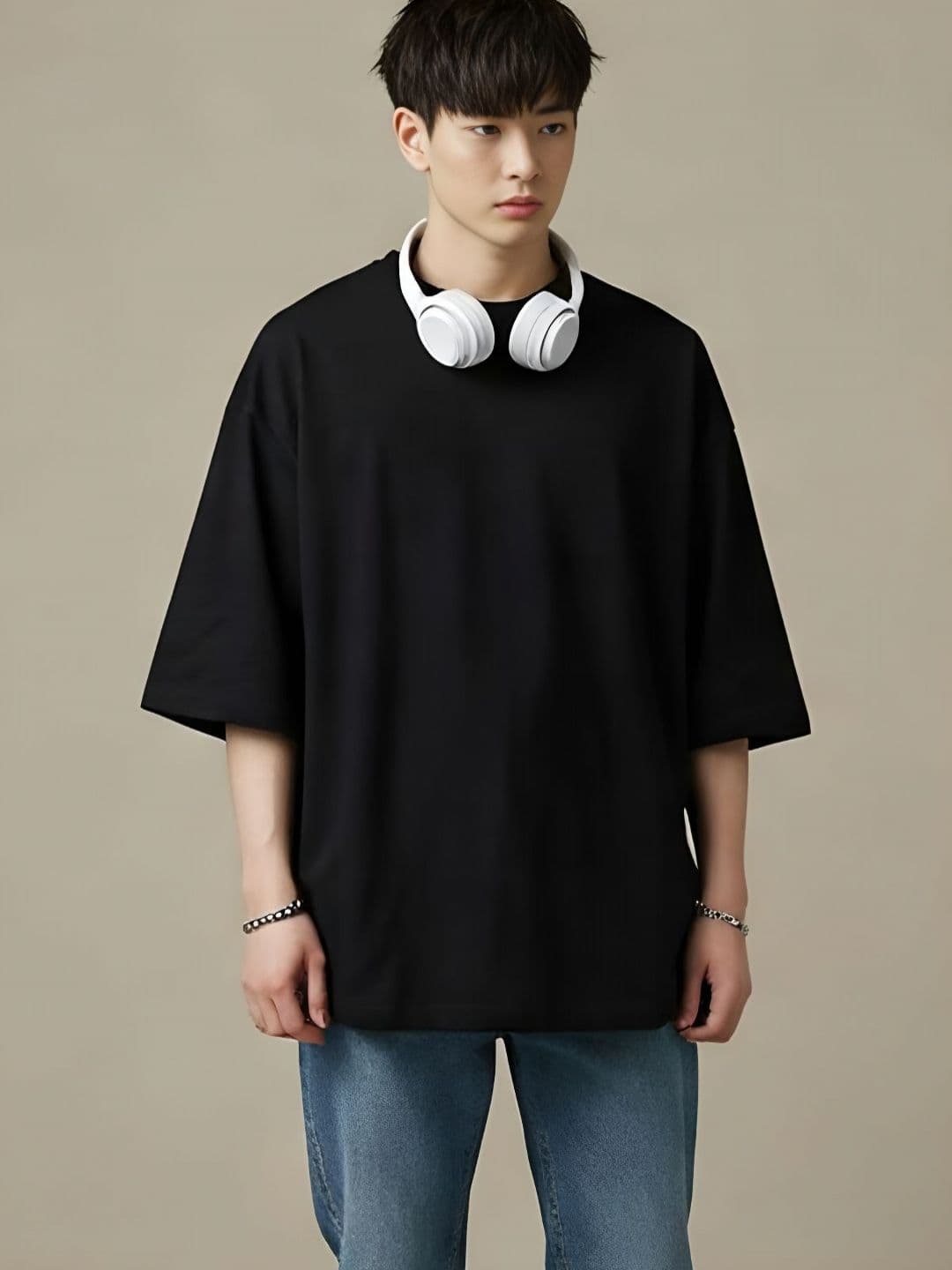 SMAN Men Oversized Round Neck Solid T-shirt - view 1