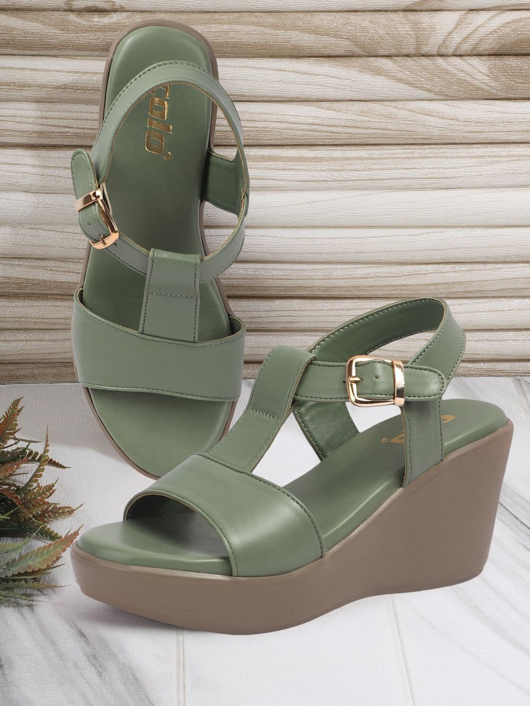 Colo Women Solid Wedge Heel Sandals with Buckles - view 1