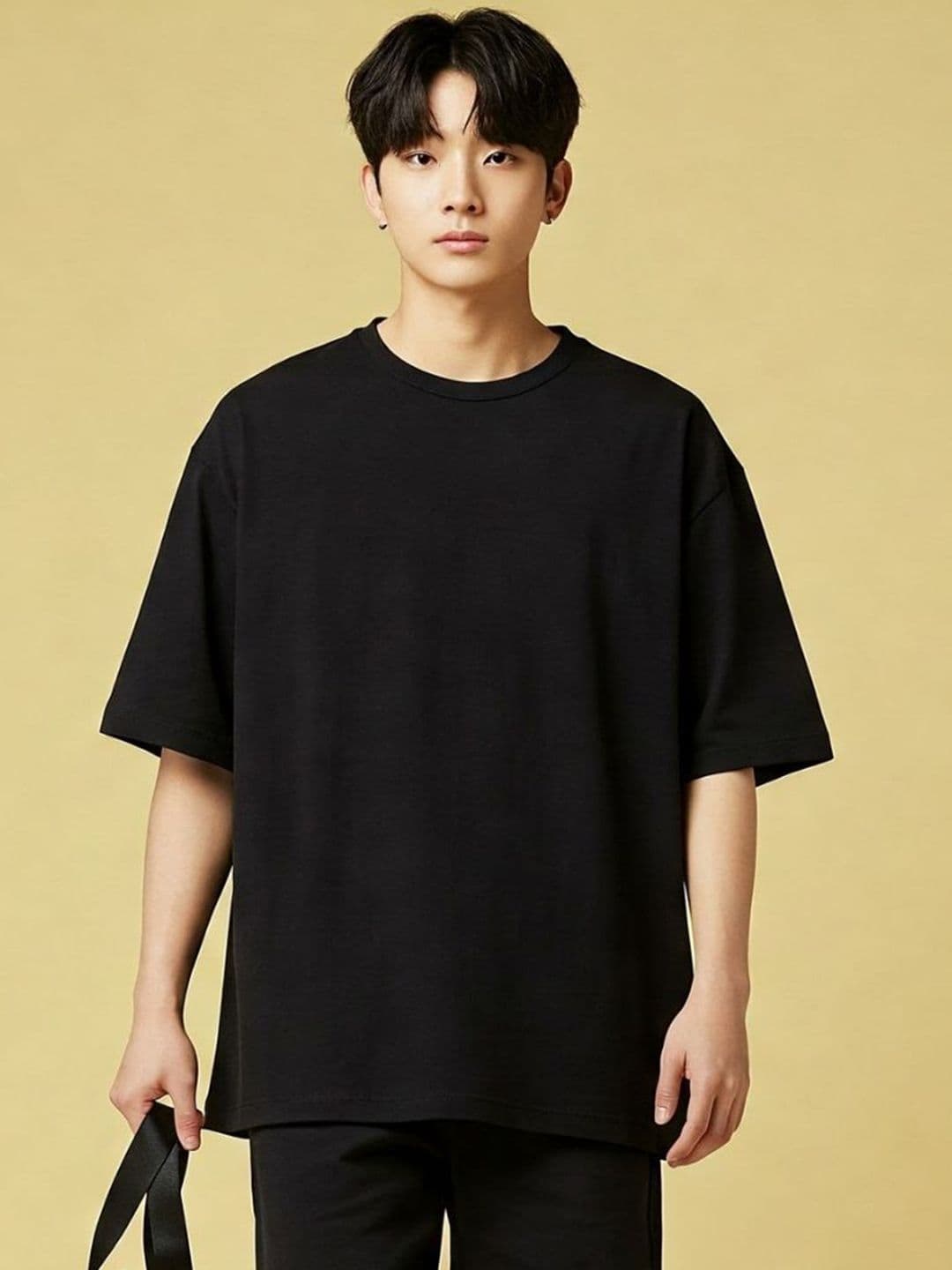 SMAN Black Oversized Round Neck Cotton T-shirt - view 1