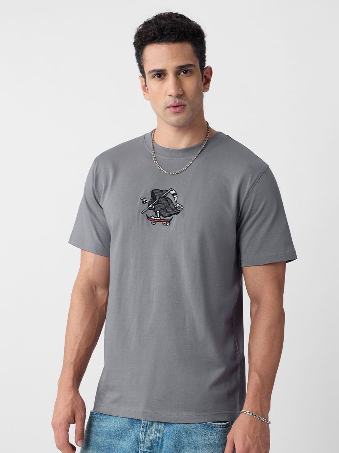 The Souled Store Men Printed Grey Cotton Regular Fit T-Shirts - view 1