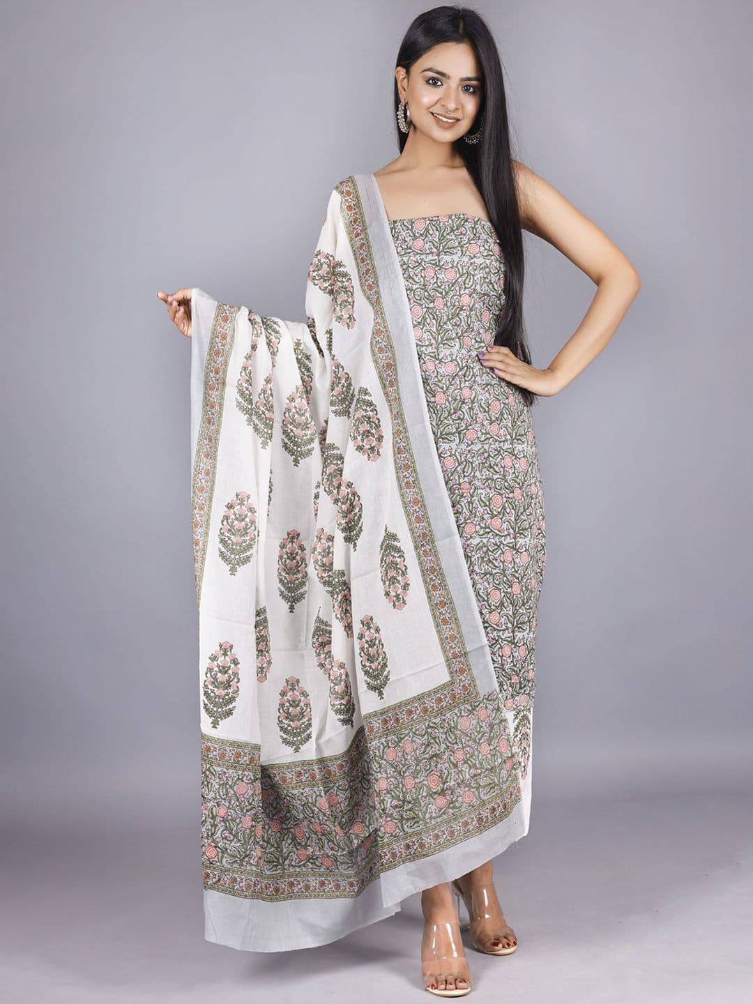 Kwatchi Floral Printed Pure Cotton Unstitched Dress Material - view 1