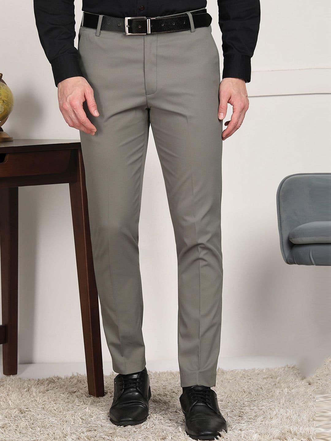 encore by INVICTUS Men Regular Fit Mid-Rise Cotton Formal Trousers - view 1