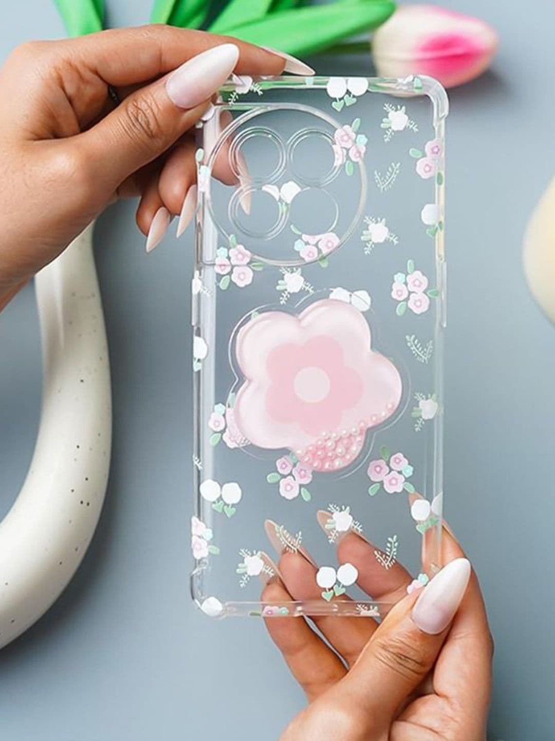 PEEPERLY Floral Printed OnePlus 12R Cute Korean Floral Gripper Back Case - view 1