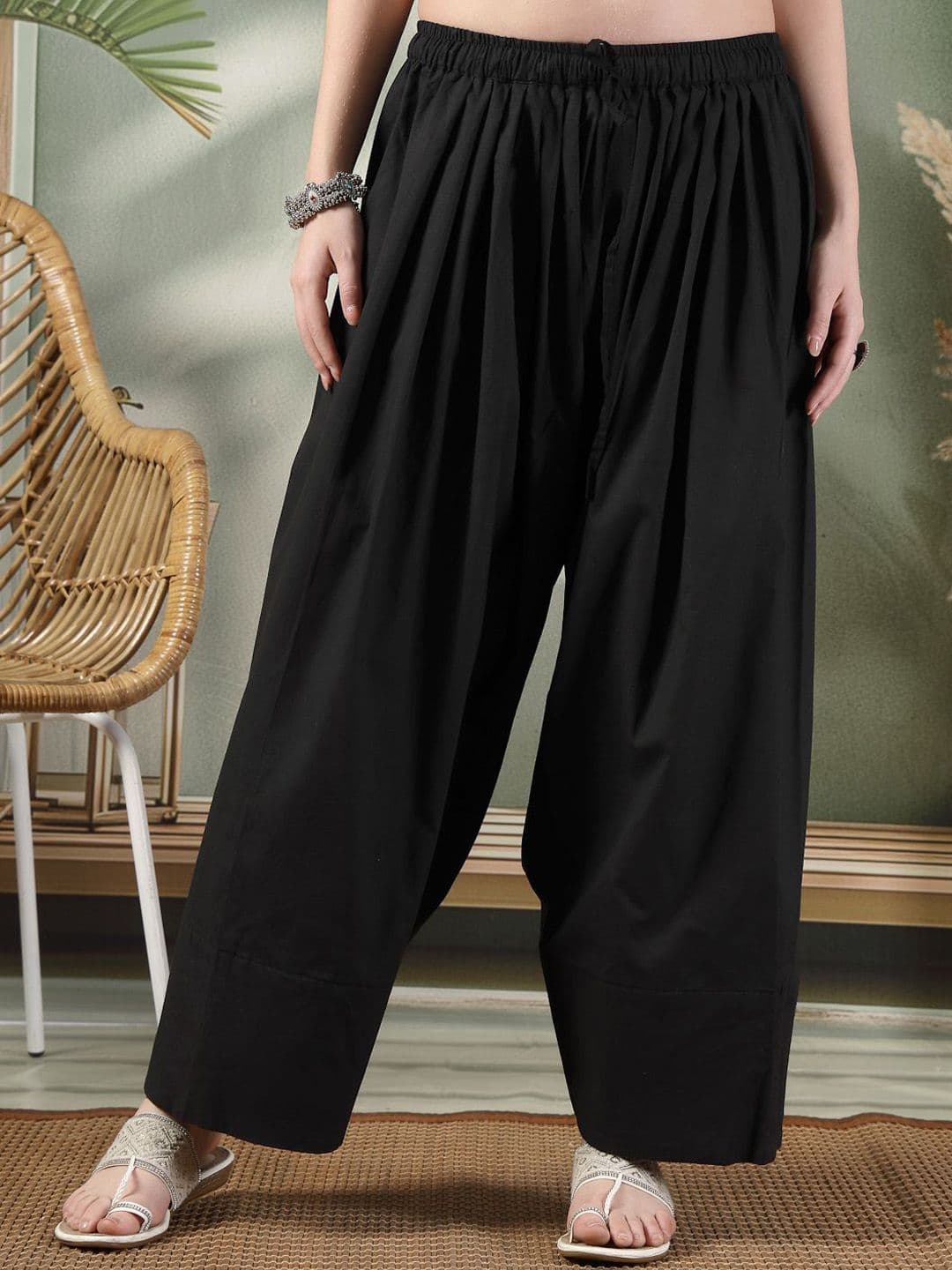Clora Creation Women Solid Loose Fit Cotton Farshi Salwar - view 1