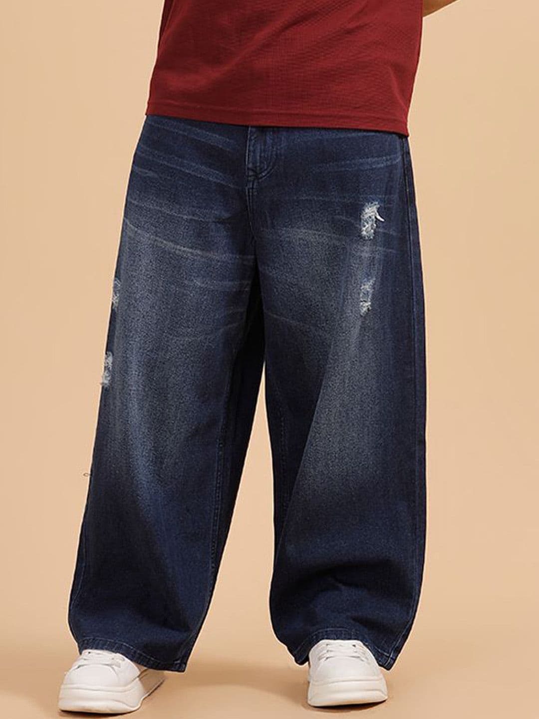 WROGN Men Comfort Mid-Rise Low Distress Light Fade Pure Cotton Jeans - view 1