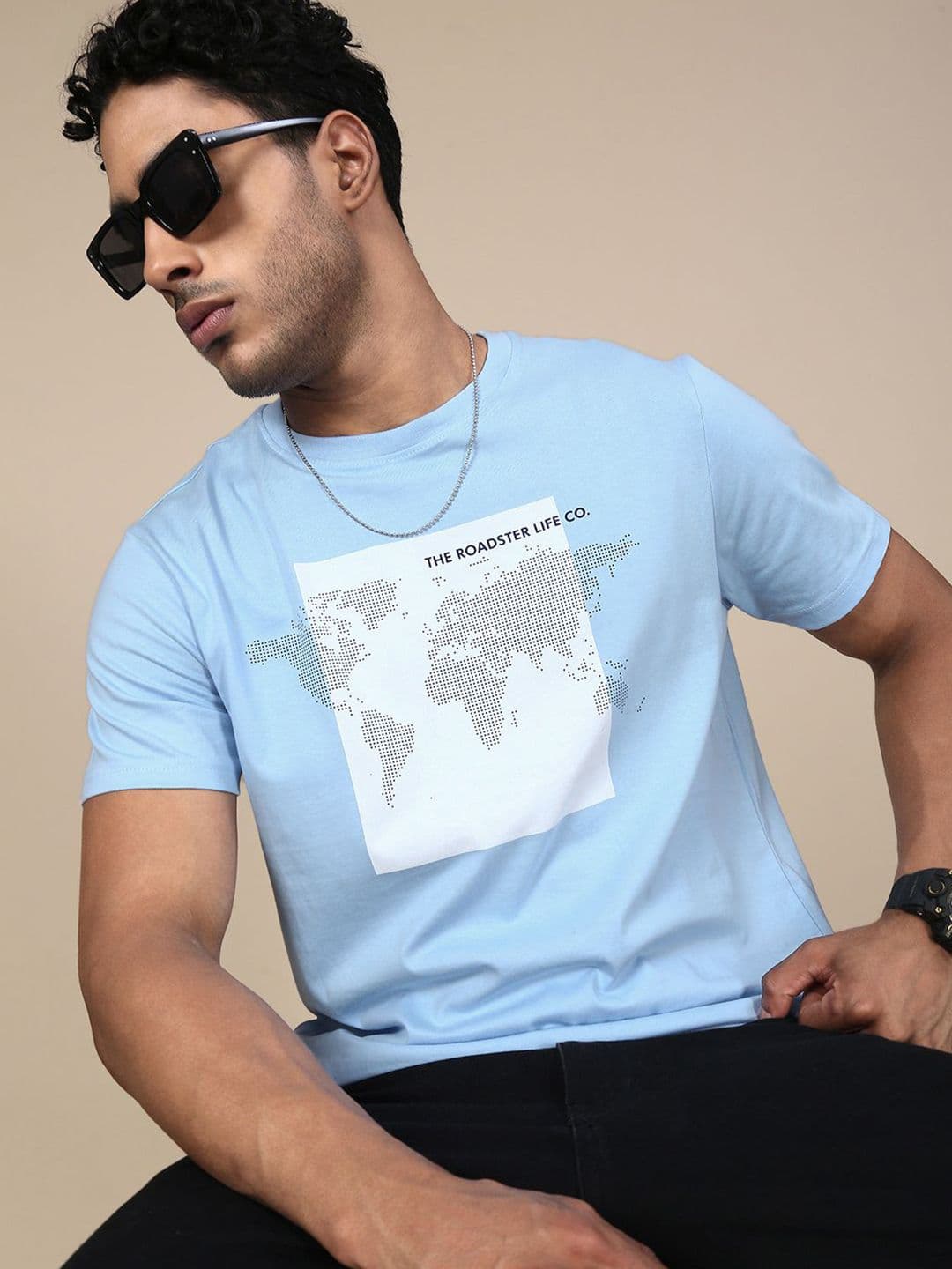 The Roadster Lifestyle Co. Graphic Printed Round Neck Pure Cotton T-Shirt - view 1