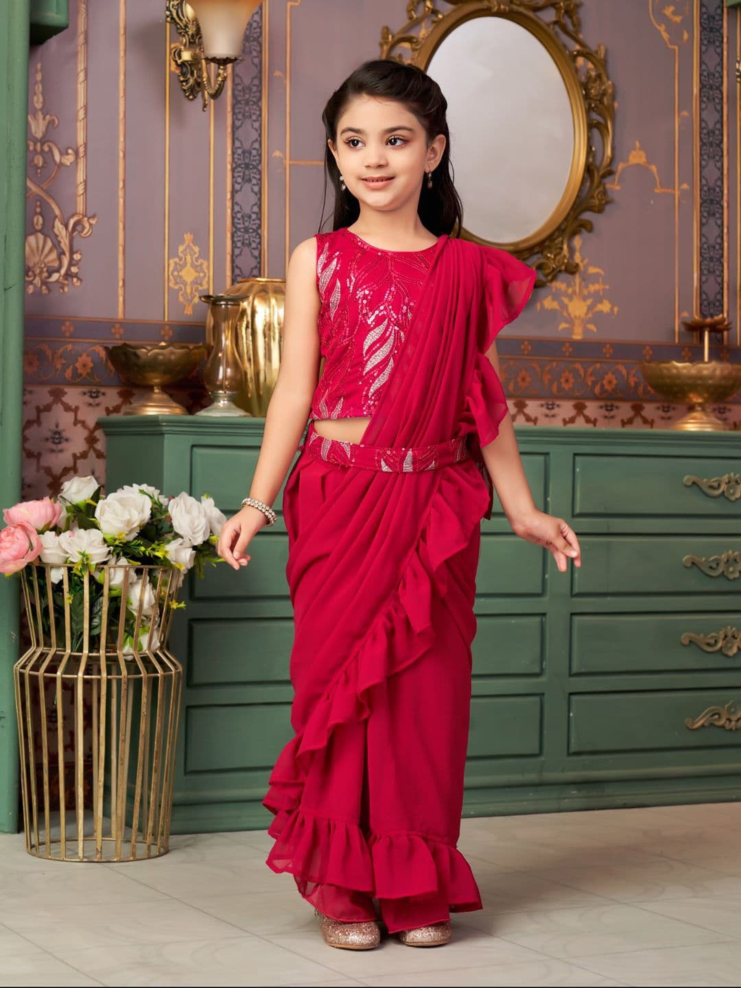 Aarika Girls Printed Ready to Wear Lehenga & Semi-Stitched Blouse With Dupatta - view 1