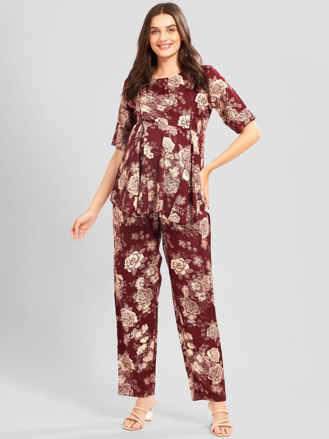 AV2 Printed Maternity Round Neck Top & Trousers Co-Ords Set - view 1