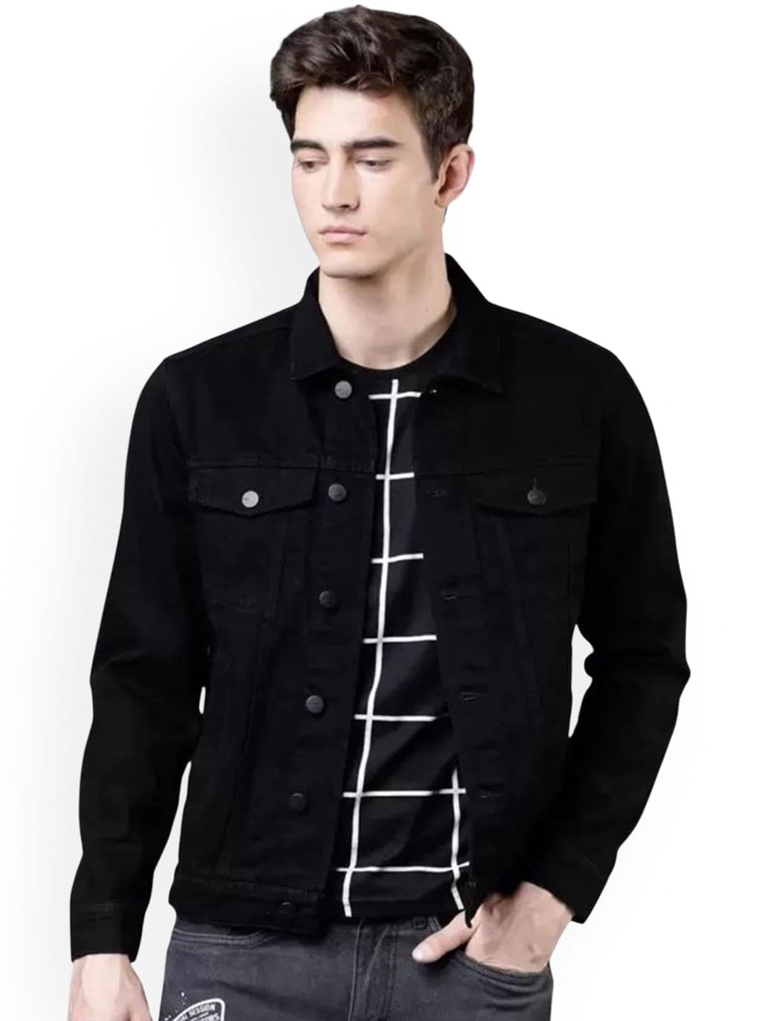 SZN Men Solid Spread Collar Denim Jacket - view 1