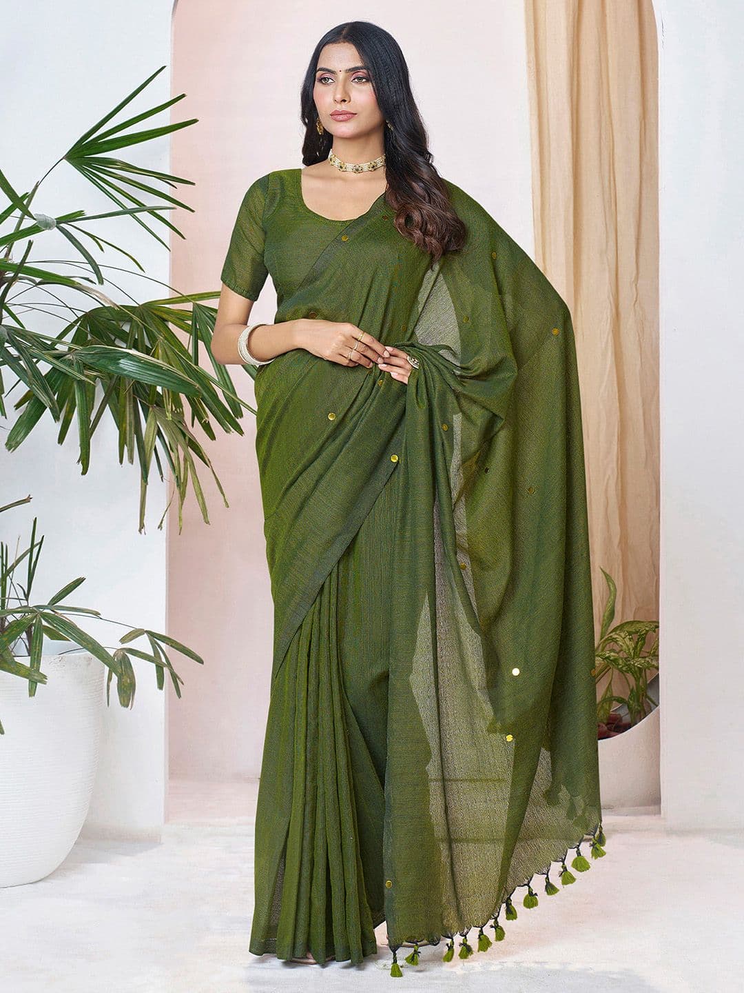 Mitera Sequinned Embellished Saree with Blouse Piece - view 1