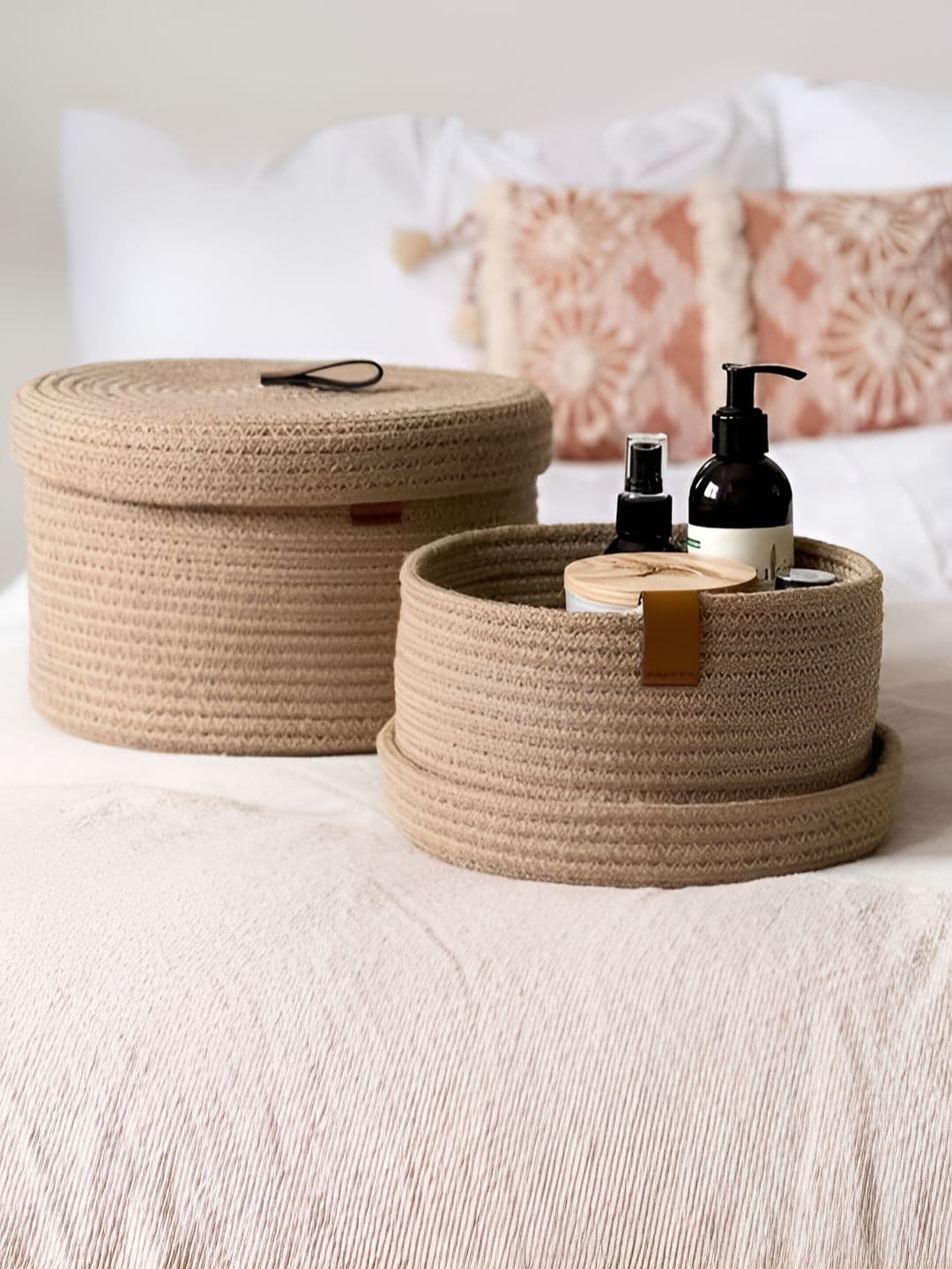 Aura Brown 2 Pieces Striped Bamboo Multi-Utility Organisers - view 1