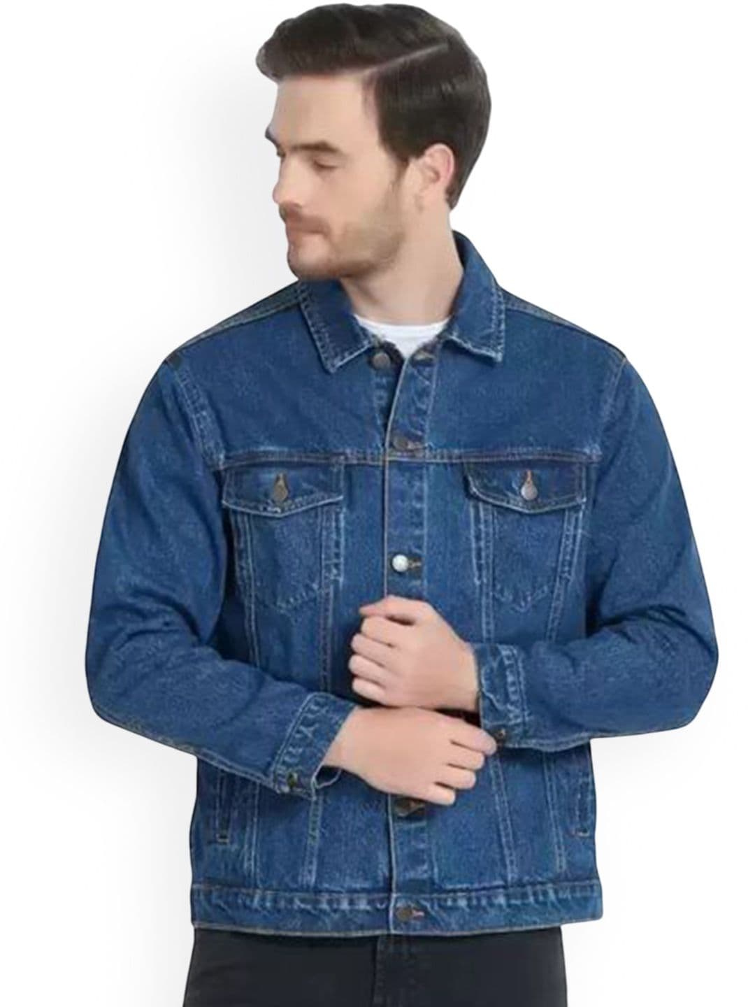 SZN Men Solid Spread Collar Denim Jacket - view 1