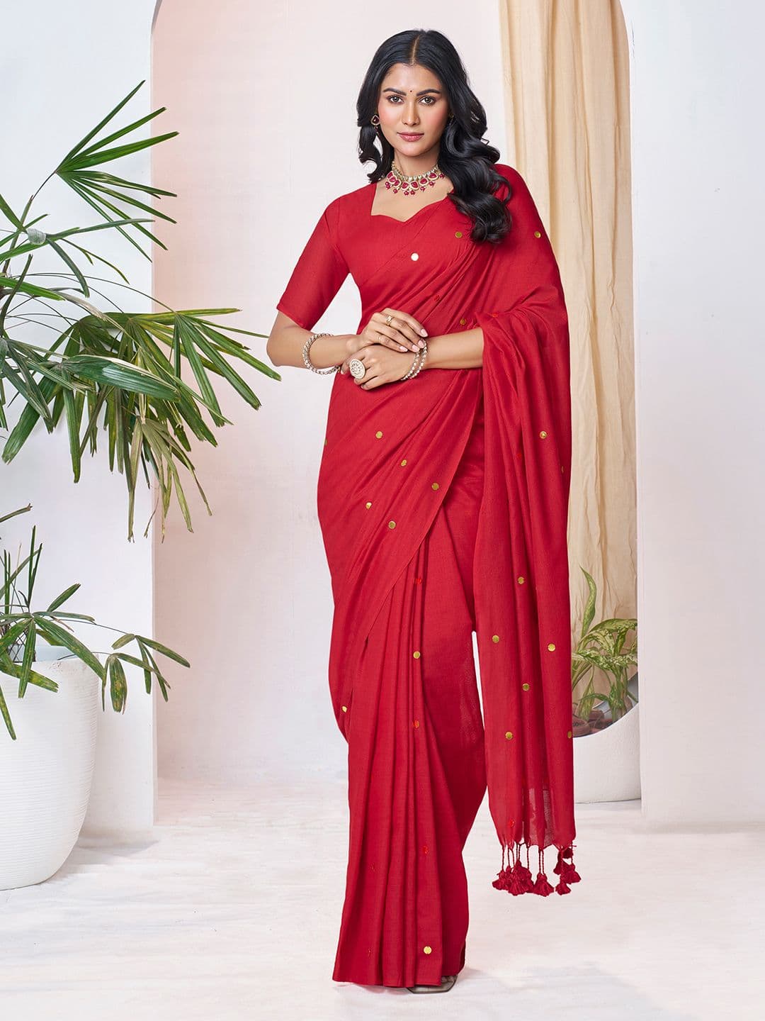 Mitera Ethnic Motifs Sequinned Linen Blend Saree - view 1
