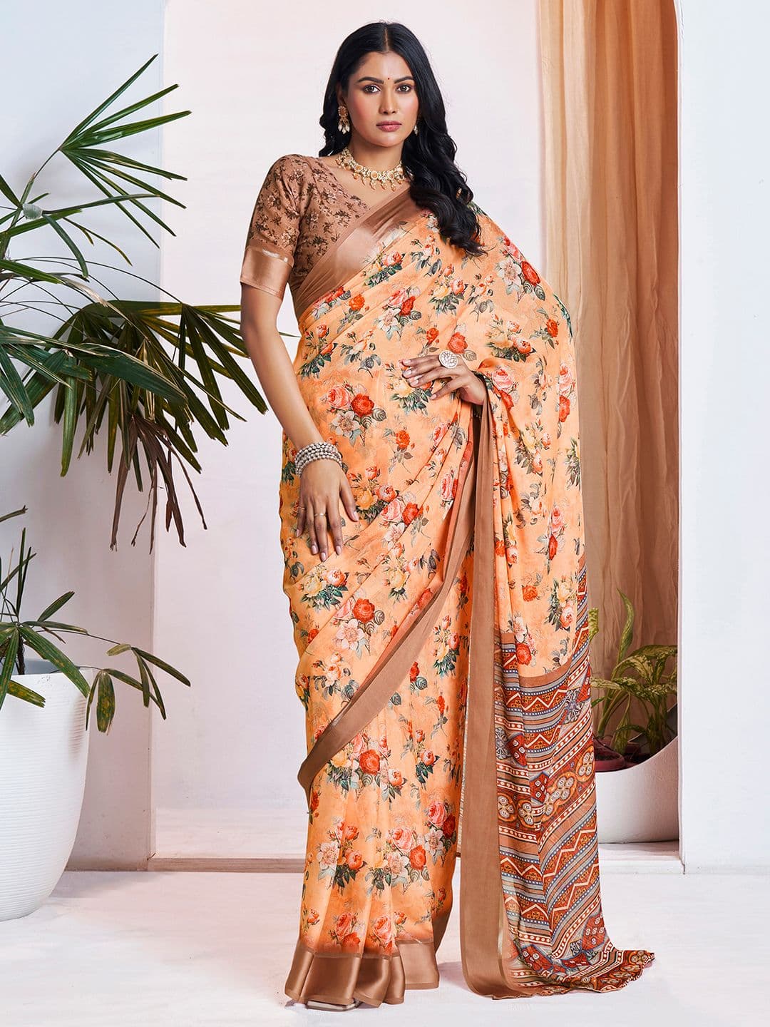 Mitera Floral Printed Pure Georgette Ready to Wear Saree - view 1