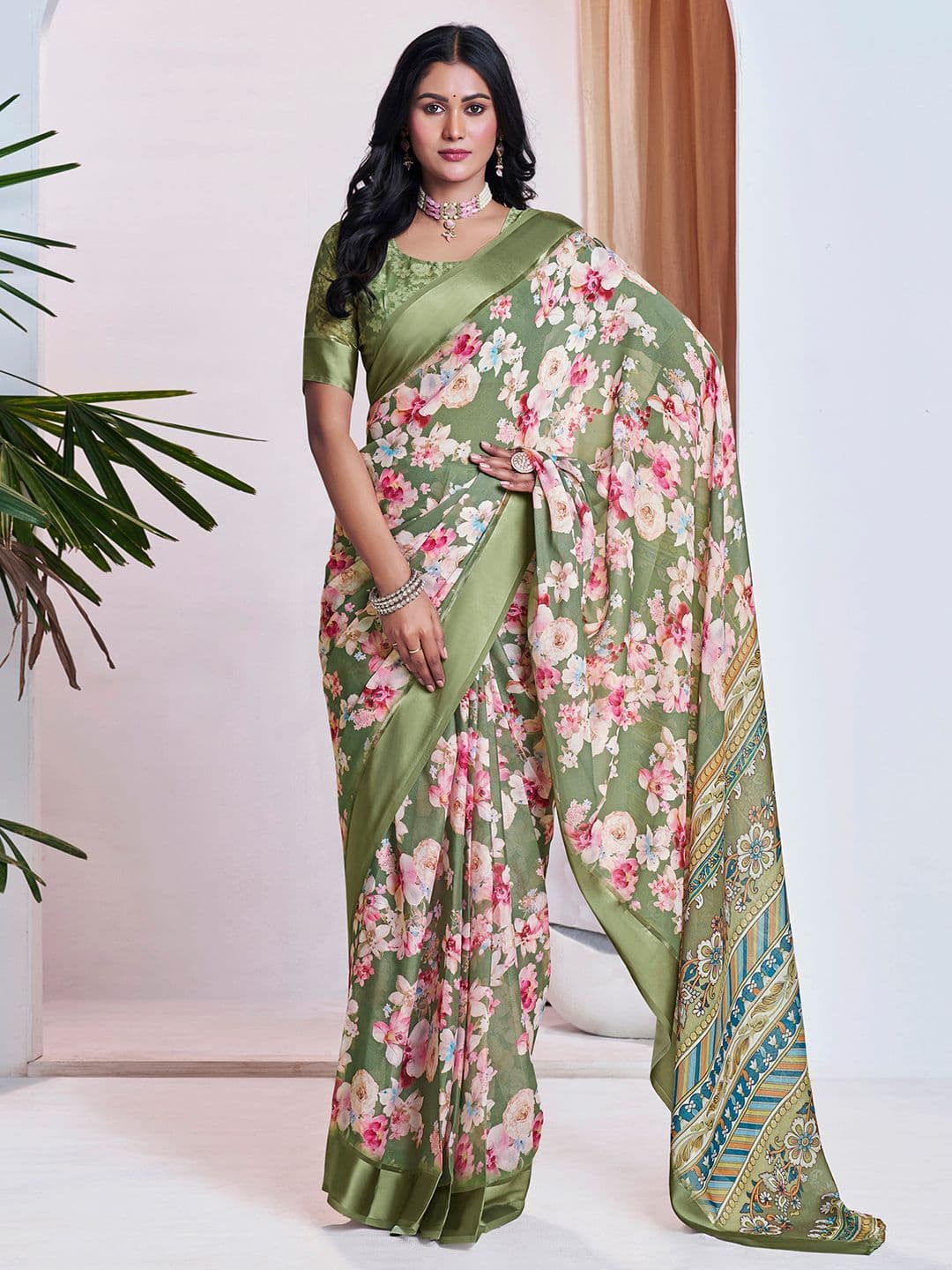 Mitera Floral Printed Pure Georgette Ready to Wear Saree - view 1