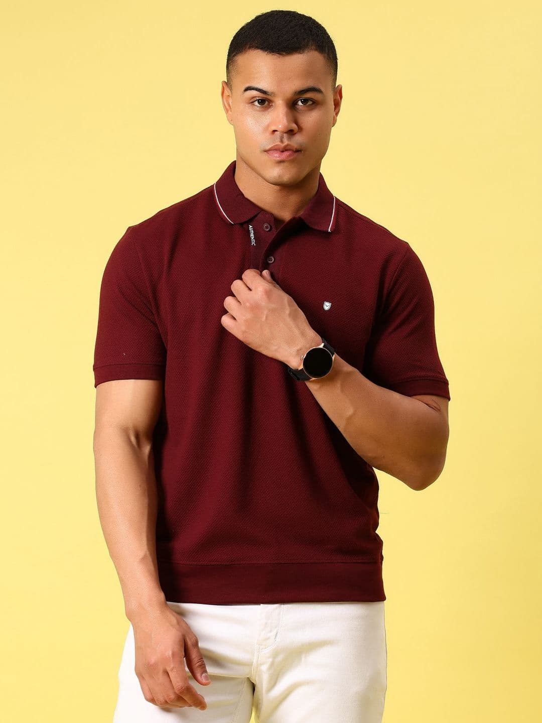 V-Mart Self Design Polo Collar T-shirt - view 1