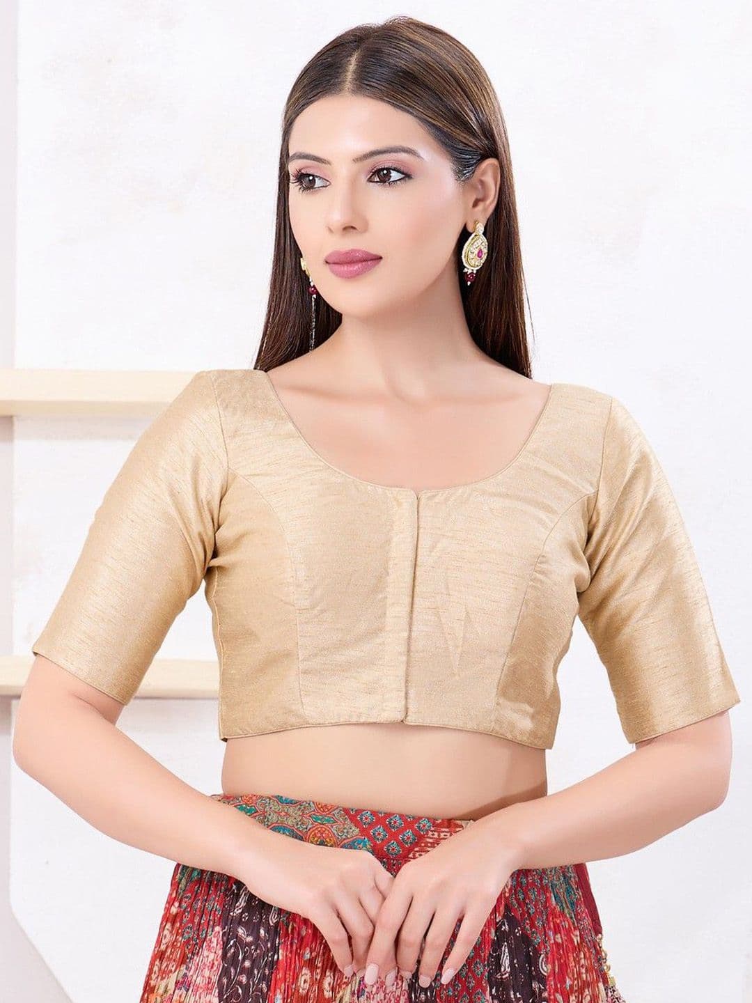 VAMAS - THE DESIGNER BLOUSES Silk Round Neck Padded Readymade Saree Blouse - view 1
