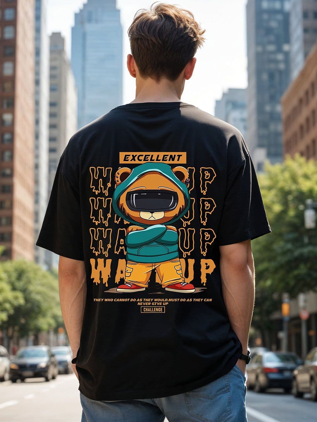SMARTEES Graphic Printed Round Neck Regular Sleeves Cotton Oversized Fit T-shirt - view 1