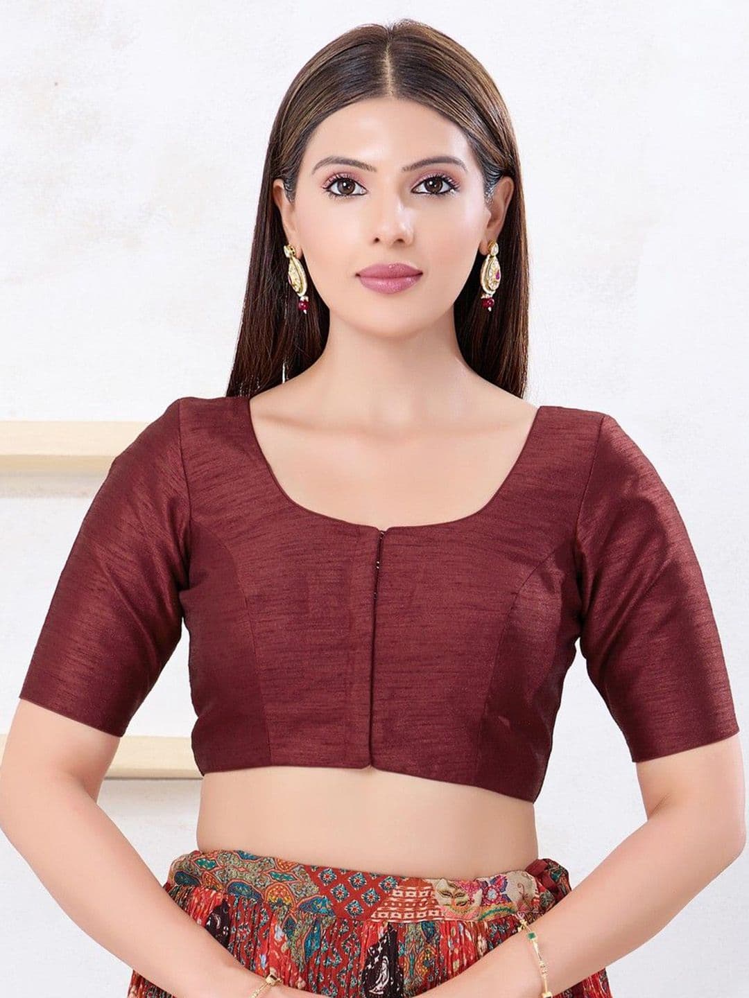 VAMAS - THE DESIGNER BLOUSES Silk Round Neck Padded Readymade Saree Blouse - view 1