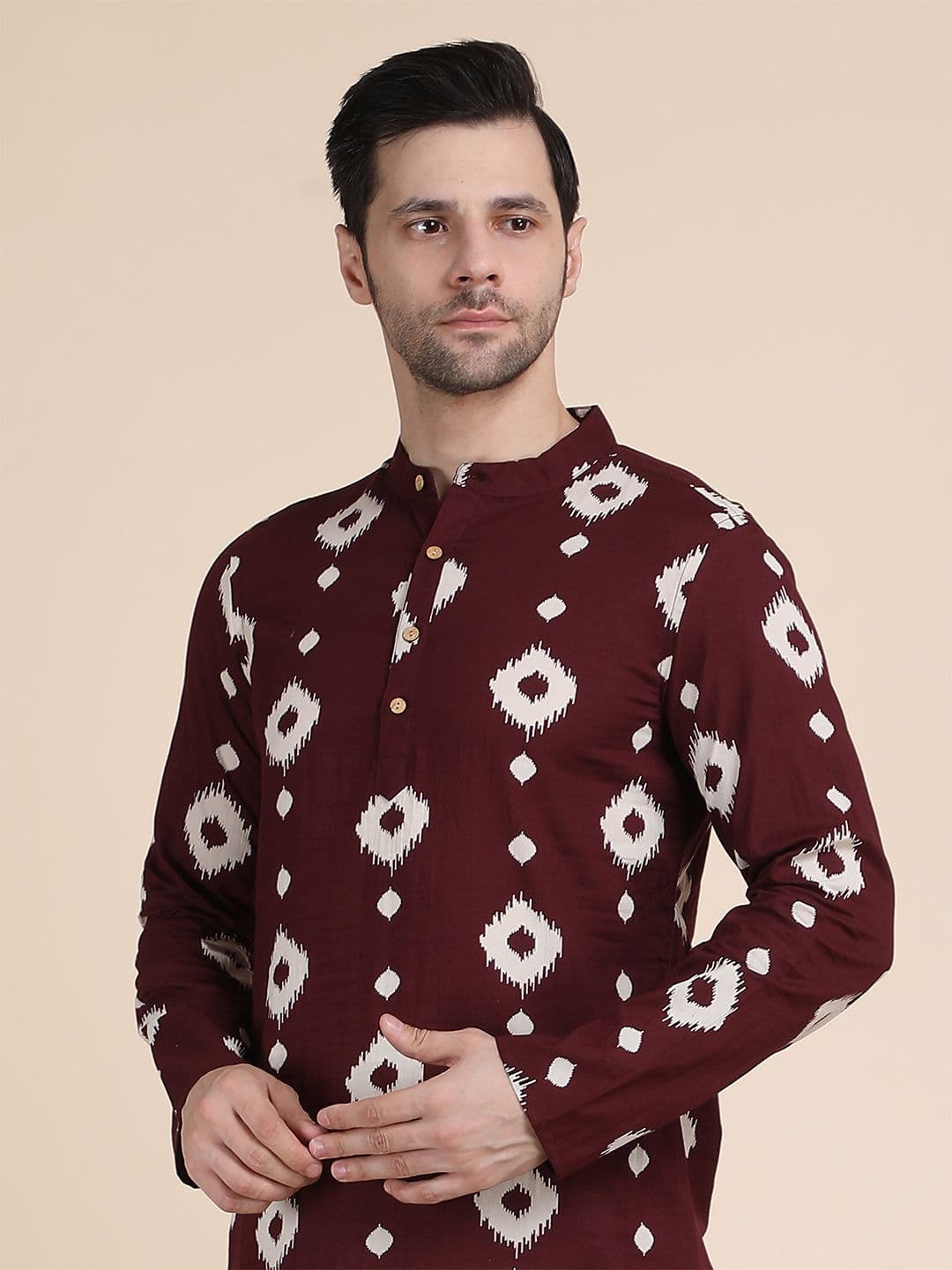 Anouk Rustic Geometric Tie Dye Mandarin Collar Cotton Straight Kurta - view 1