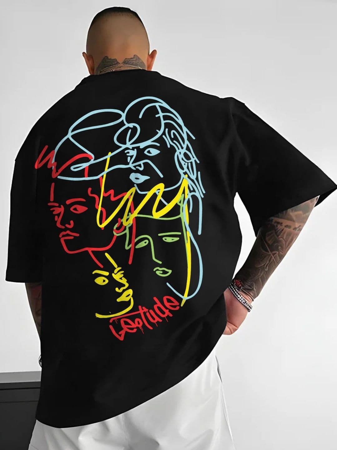 Leotude Abstract Printed Drop Sholder Half Sleeve Cotton Ovesized Casual T-shirt - view 1