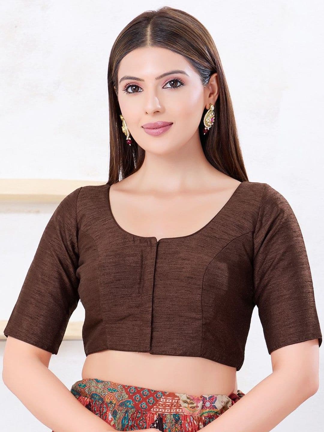 VAMAS - THE DESIGNER BLOUSES Silk Round Neck Padded Readymade Saree Blouse - view 1