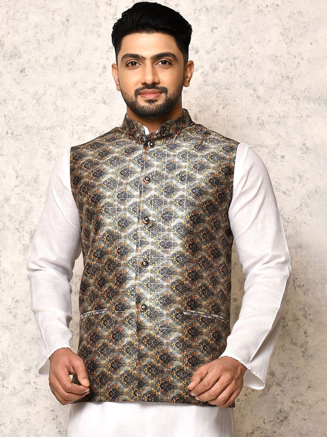 RANAK Digital Printed Woven Nehru Jacket - view 1