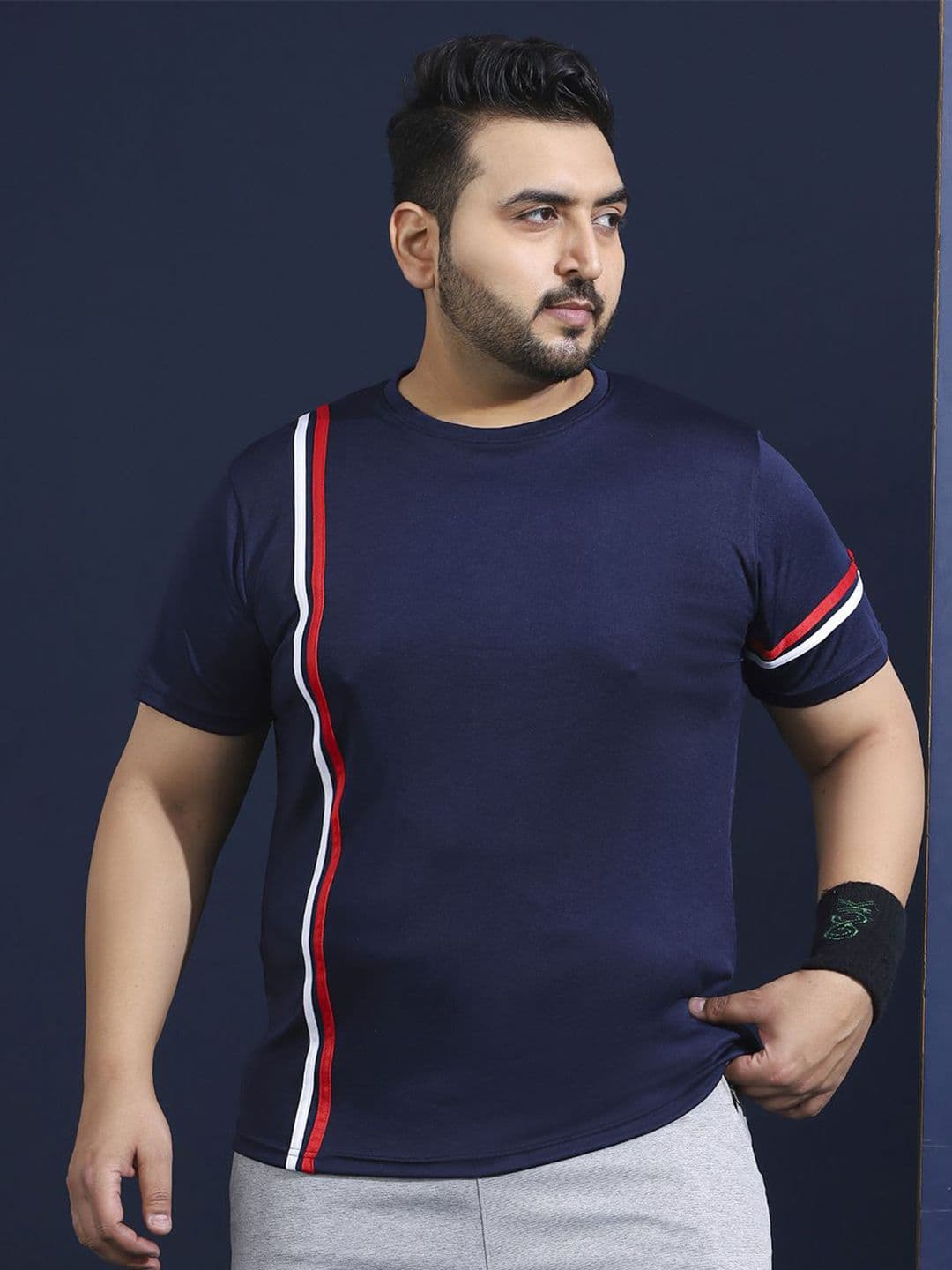bigbanana Men Plus Size Striped Dri-FIT Round Neck T-shirt - view 1
