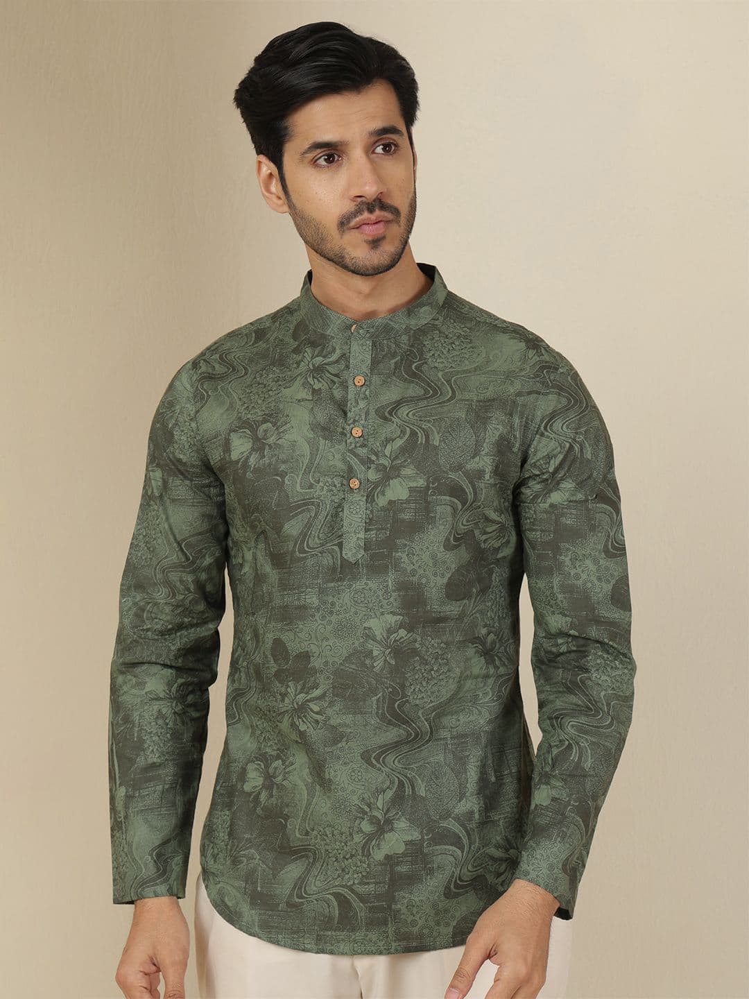 Anouk Rustic Abstract Printed Mandarin Collar Cotton Straight Kurta - view 1