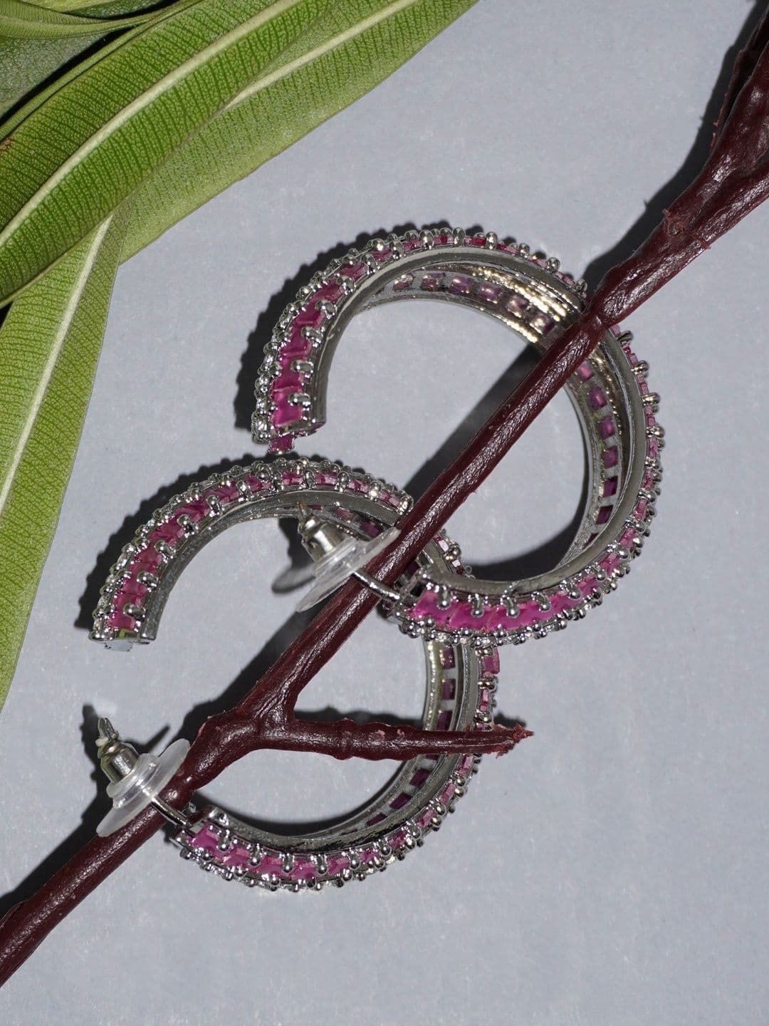 Niscka Rhodium-Plated American Diamond Circular Hoop Earrings - view 1