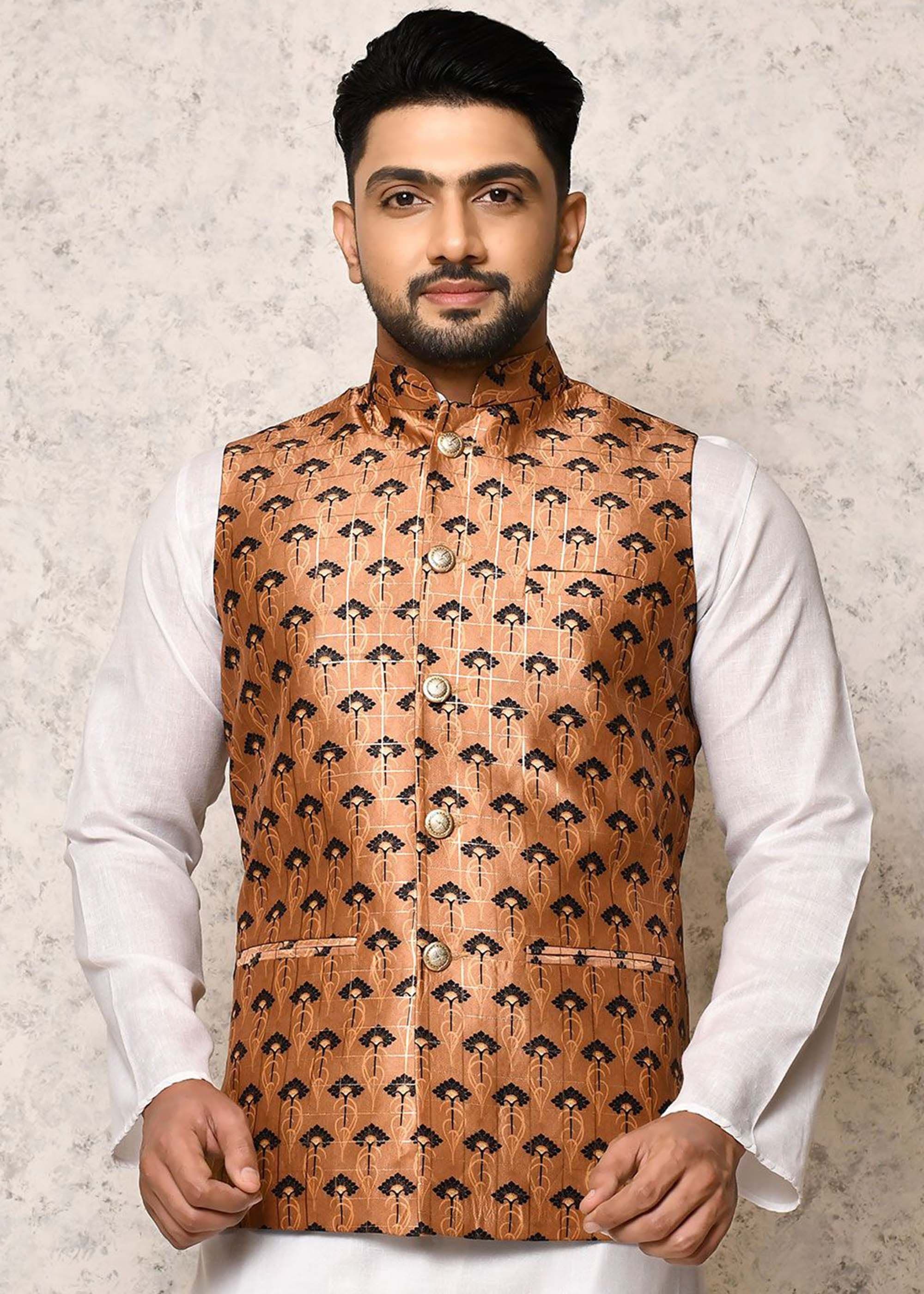 RANAK Digital Printed Art Silk Nehru Jacket - view 1