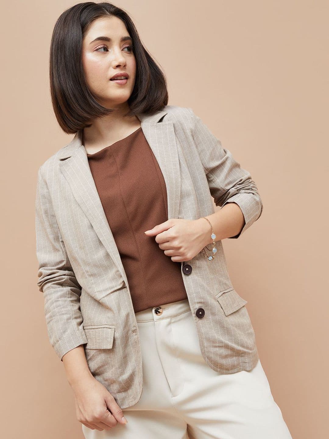 CODE by Lifestyle Women Striped Lapel Collar Tailored Jacket - view 1