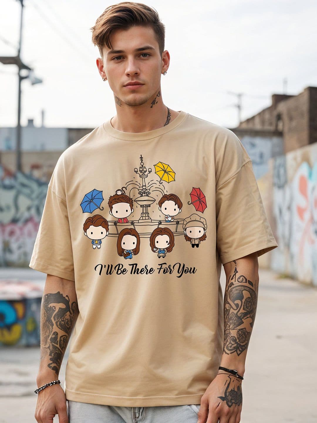 SMARTEES Graphic Printed Drop-Shoulder Sleeves Oversized Cotton T-shirt - view 1