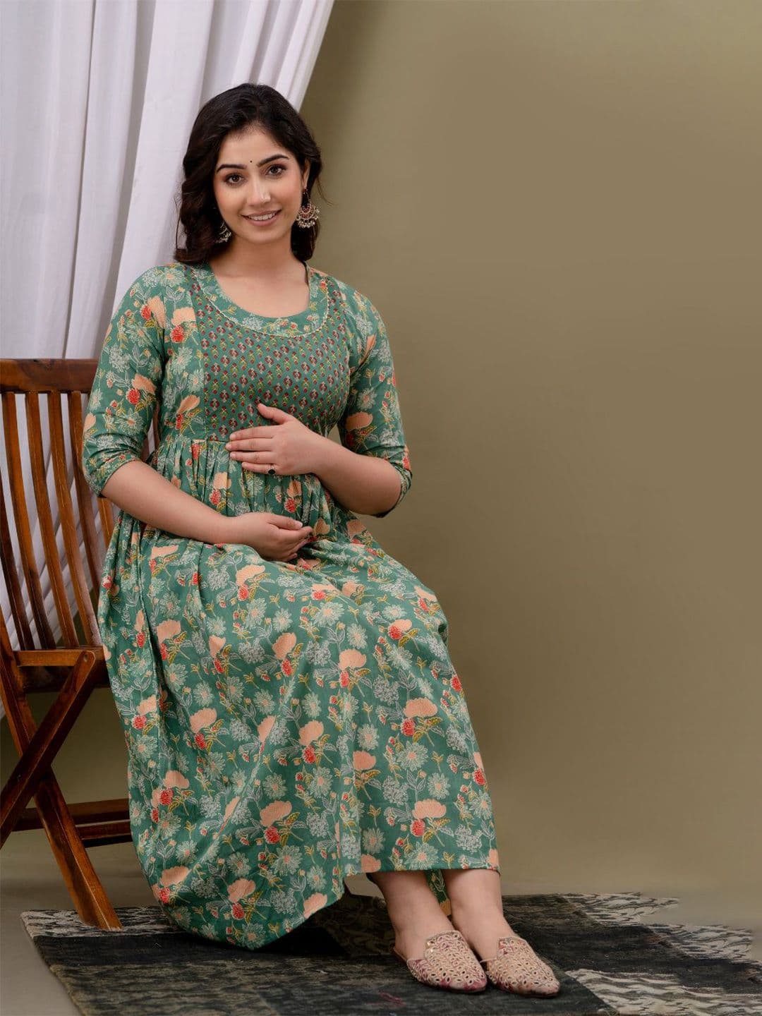 Moda Rapido Women Floral Printed Thread Work Maternity Anarkali Kurta - view 1