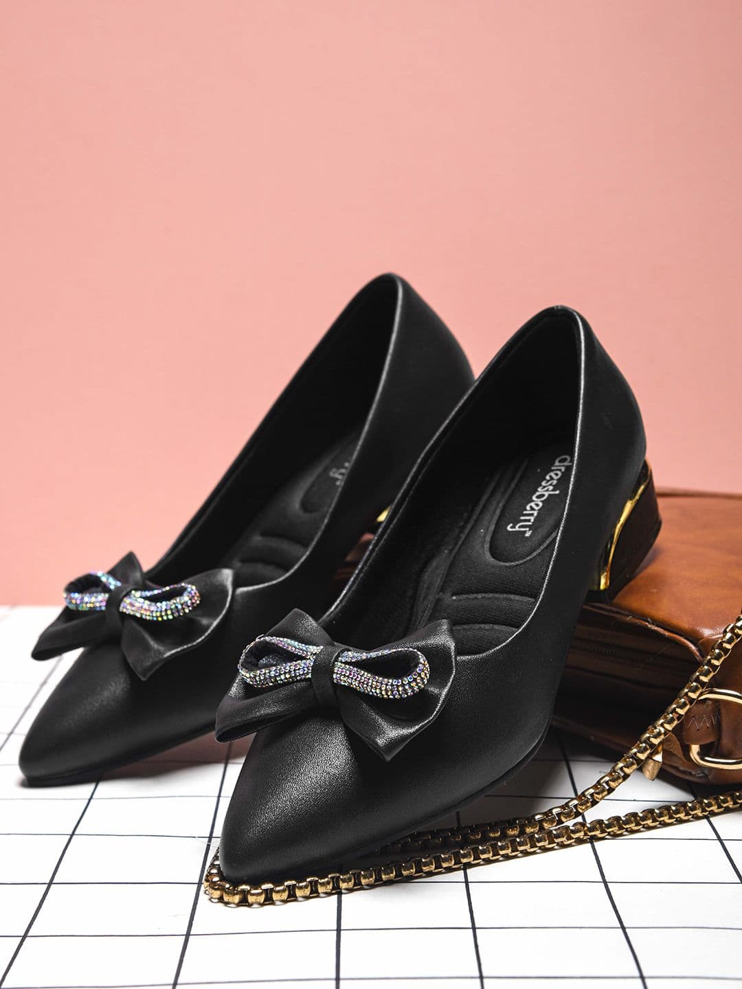 DressBerry Women Embellished Pointed Toe Block Pumps with Bows - view 1